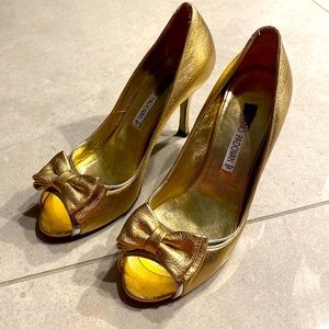 Luciano Padovan metallic gold and silver leather heels